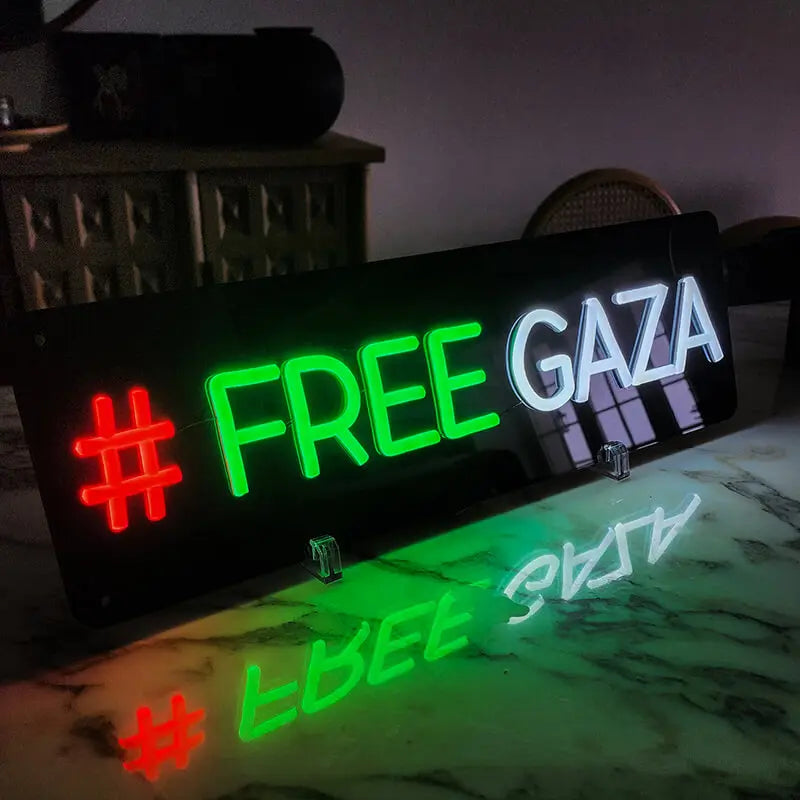 Free Gaza Neon LED Schild grün weiß – Schlafzimmer Statement Beleuchtung