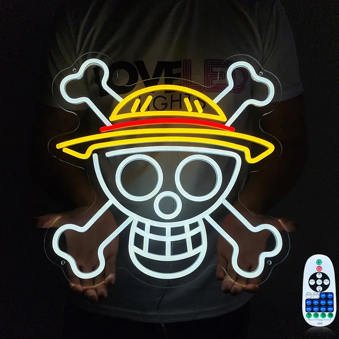 Neon LED -kyltti Anime Pirates 12V – One Piece -merirosvologo anime-seinäkoristeena kaukosäätimellä