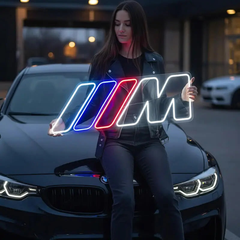 BMW M Streifen LED Schild 6mm Acrylplatte – Geschenk für Auto-Enthusiasten