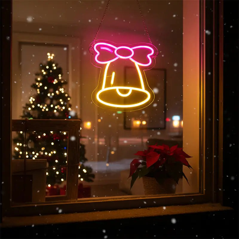 Glöckchen Neon LED Schild USB – Geschenk Idee Weihnachten Beleuchtung