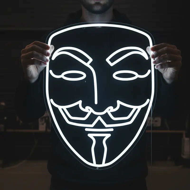 Anonymous Maske Neon LED Schild USB – Guy Fawkes Statement als Wanddeko
