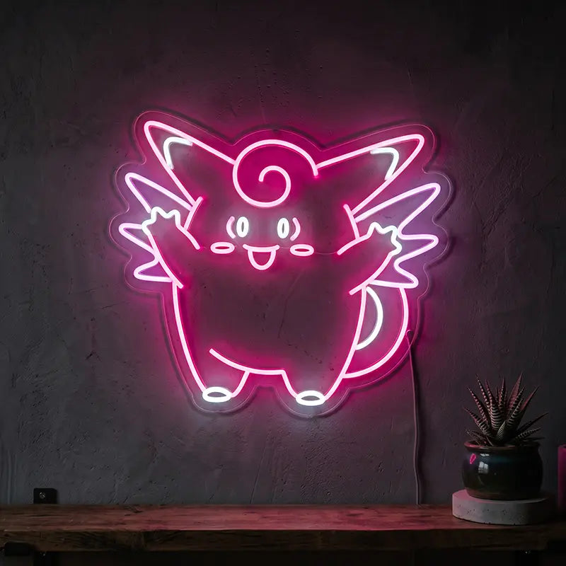 Pokémon Pixi Clefable Neon LED Schild USB – Fee-Pokémon Deko in Pink fürs Gaming-Zimmer