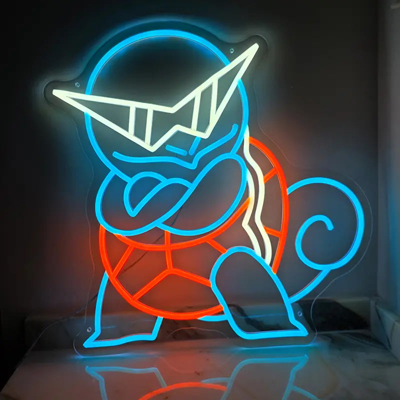 Schiggy Squirtle Neonschild dimmbar 10 Stufen 12V mit Fernbedienung – Wasser-Starter Deko