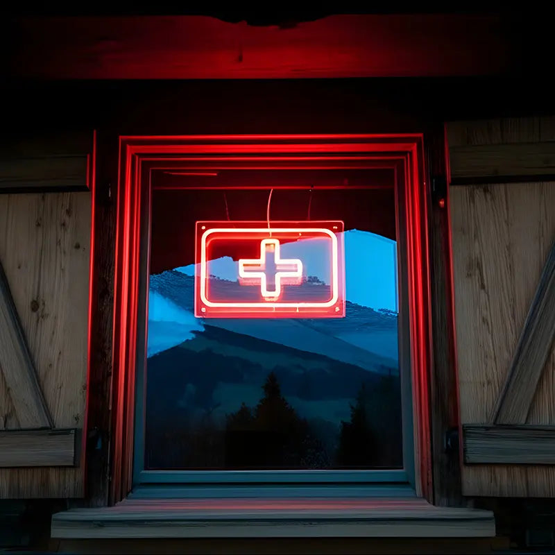 Custom Schweiz Neon Beleuchtung – Weißes Kreuz auf Rot als Wanddeko