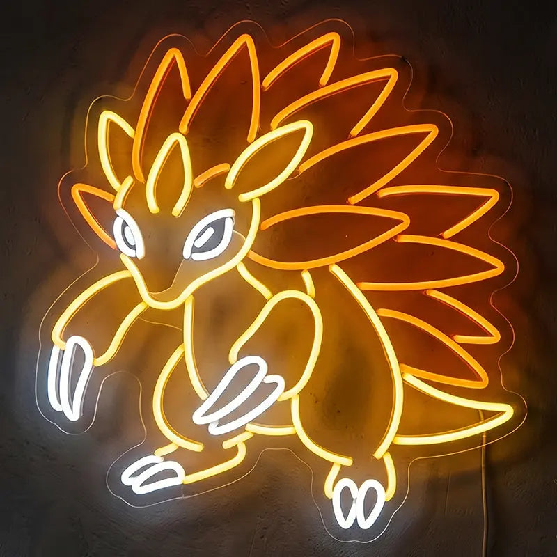 Sandamer Sandslash Pokémon Neon LED Schild 12V – Boden-Pokémon Deko in Gold