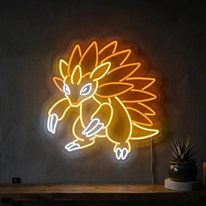 Pokémon Sandamer Sandslash Neon LED Schild 12V – Boden-Pokémon Deko in Gold fürs Gaming-Zimmer