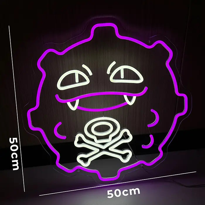 Kugelfigur Neon LED Schild als Größengrafik mit Maßlinien von 50 cm an Höhe und Breite des Motivs