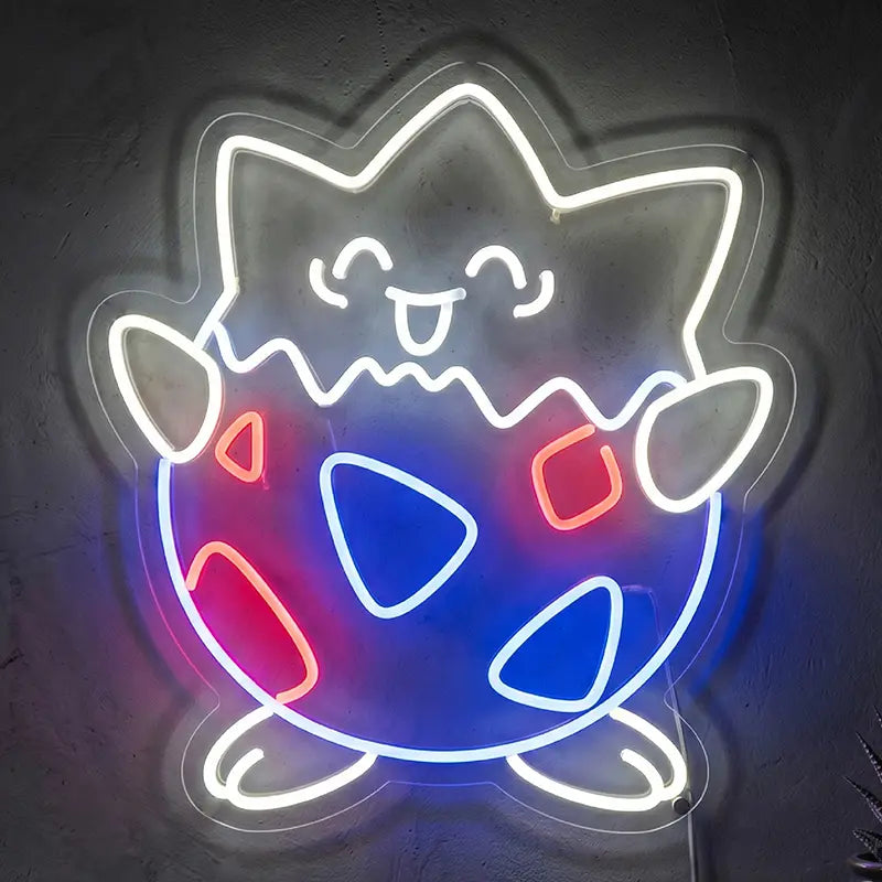 Togepi Pokémon Neon LED Schild USB – Baby-Pokémon Deko in Weiß-Blau-Rot