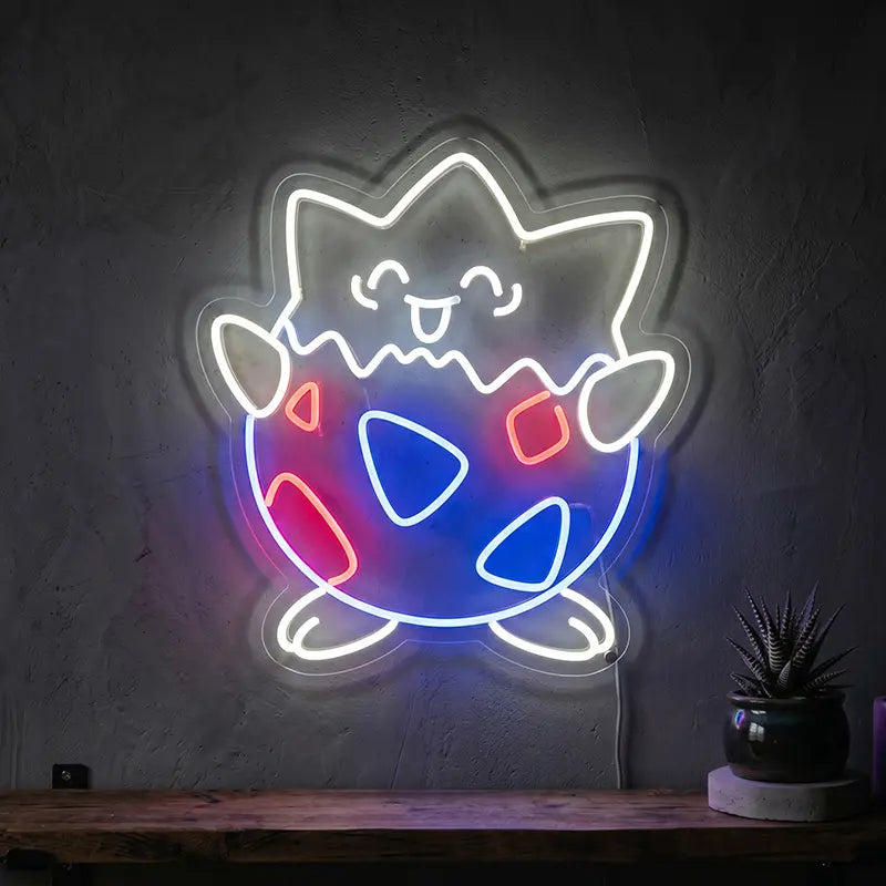 Pokémon Togepi Neon LED Schild USB – Baby-Pokémon Deko in Weiß-Blau-Rot fürs Kinderzimmer