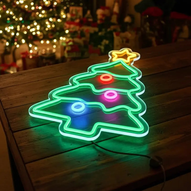 Weihnachtsbaum Neon LED Schild beleuchtet – Tannenbaum als USB-Leuchtschild